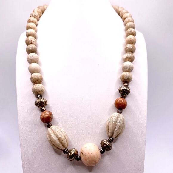 Vintage Gemstones Cream and Pink Jasper 17” - Picture 4 of 7